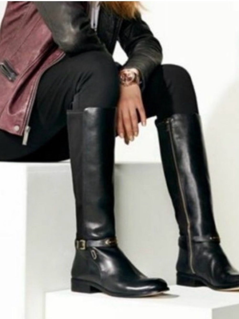 Michael Kors 'Arley' Tall Black Leather Riding Boot Size